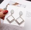 Korean Fashion Hollow Gold Color Square Rhinestone Border Dangle Earrings for Women Party Daily Wear Geometric Statement Jewelry