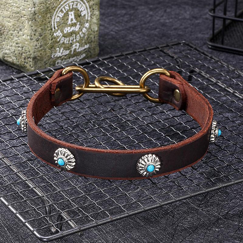 Cowhide Dog Collar Slim Dog Neck Collar Cowhide Dog Neck Collar Gree Whibit Rabit Neck Collar Neck Collar