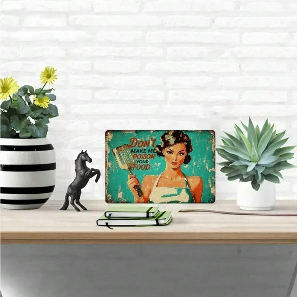 Vintage Metal Wall Sign Funny Kitchen Decor Poison Your Food Tin Plaque 8x12 Inches