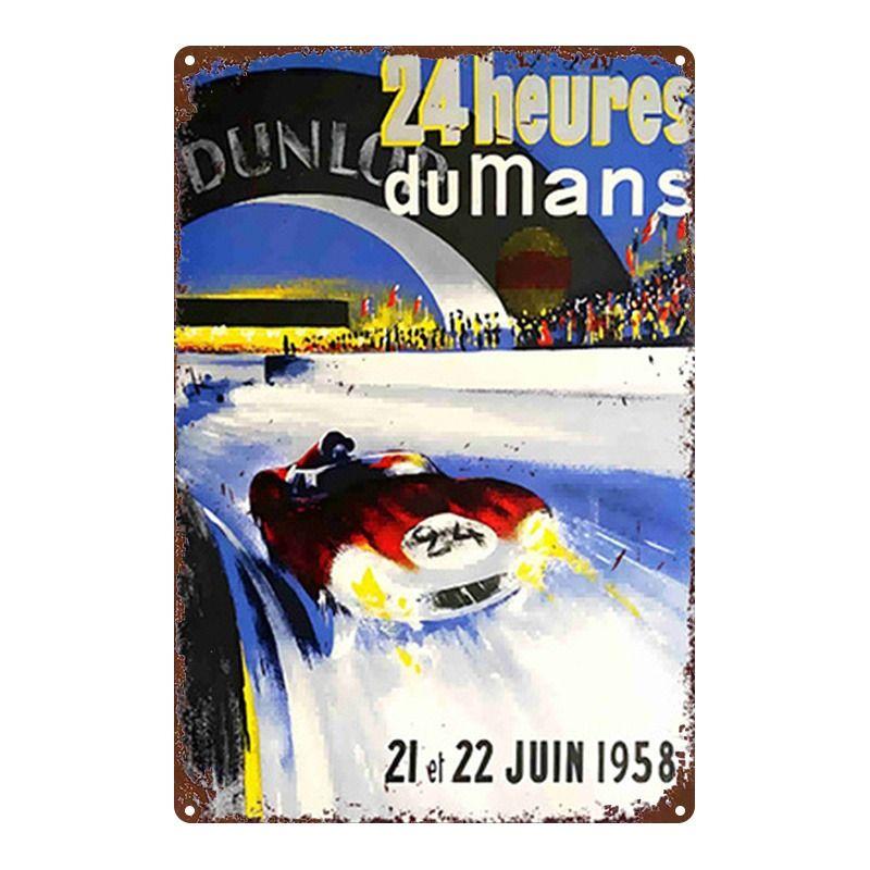 Racing Car Retro Style Metal Decorative Painting for Garage Room Decor