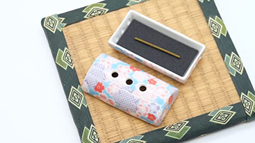 Horizontal Cylindrical Incense Burner: For Horizontal Incense Sticks. Made In Japan by Mino Ware. Established In 1820 by Eirakuya. (Sakura Komon Patte