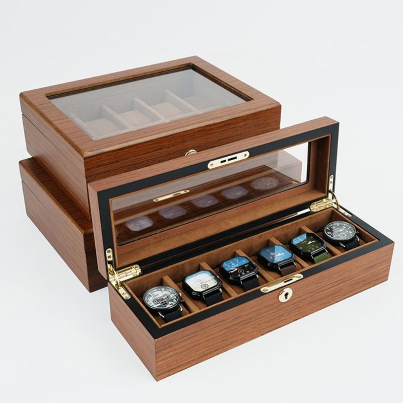 Elegant Wooden Watch Box With Soft Lining And Visible Top Holds 6 10 Or 12 Timepieces Minimalist Watch Organizers