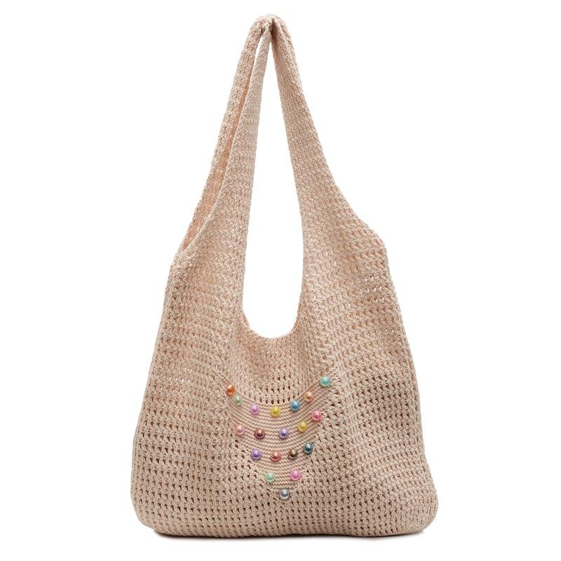 

Hollow-out large-capacity knitted bag, new niche design, fashionable single shoulder casual relaxation, literary underarm bag. хаки