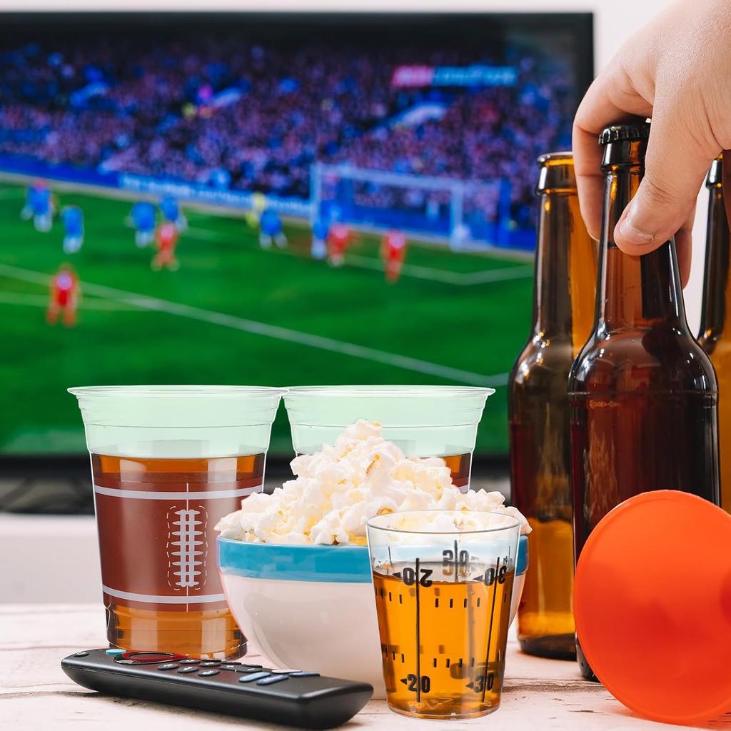 80 Pcs 16 oz Football Plastic Cups and 2 oz Shot Glasses Measuring Cup Bulk Disposable Cups Football Party Supplies Cocktail Cups Decorations for