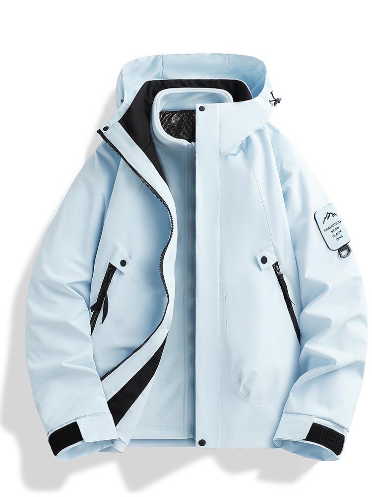Skijacke Set: Schwarz-Gold-Fleece Warme Innenlage mit 75D Doppelwarp-Schuss, Drei-in-Eins-Design für Paare