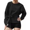 Women's Solid Color Long Sleeved Casual Round Neck Belt Bow Sports Shirt Pullover Top