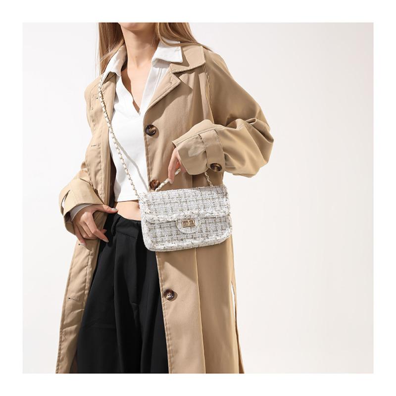 Chic Woven Cotton Shoulder Bag Women Fashionable Single Strap Crossbody Tote Handbag