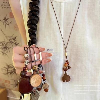 Acorn Wooden Necklace: Chinese Ethnic Vintage Style Jewelry for Women