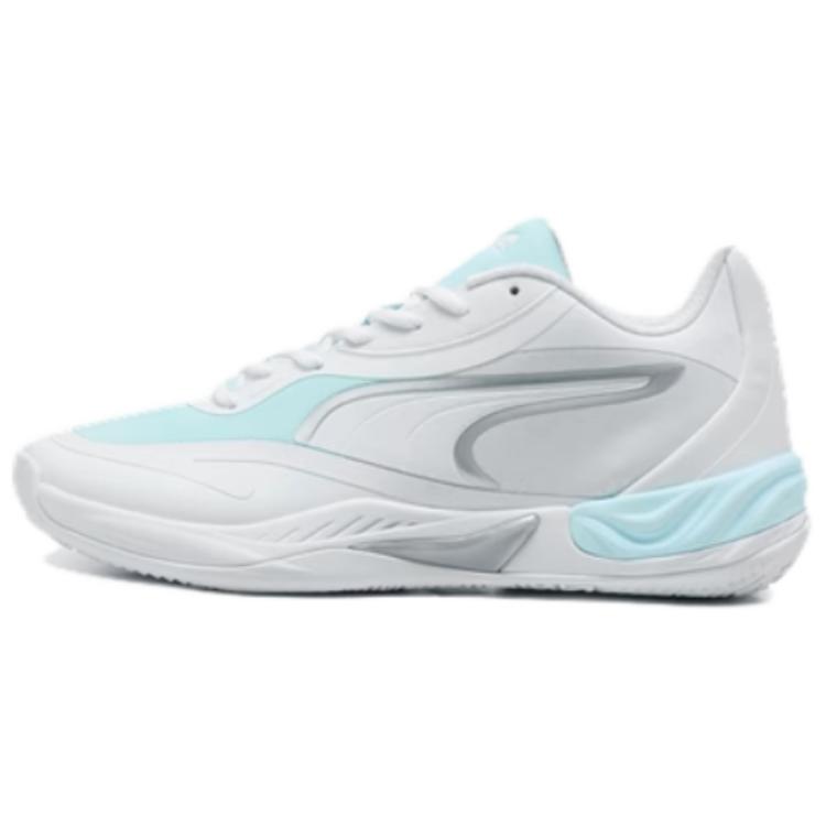 Puma All Pro Nitro 2 Comfortable Versatile Shock Absorption Low Top Basketball Shoes Unisex sneaker White Light-Blue 312374-03