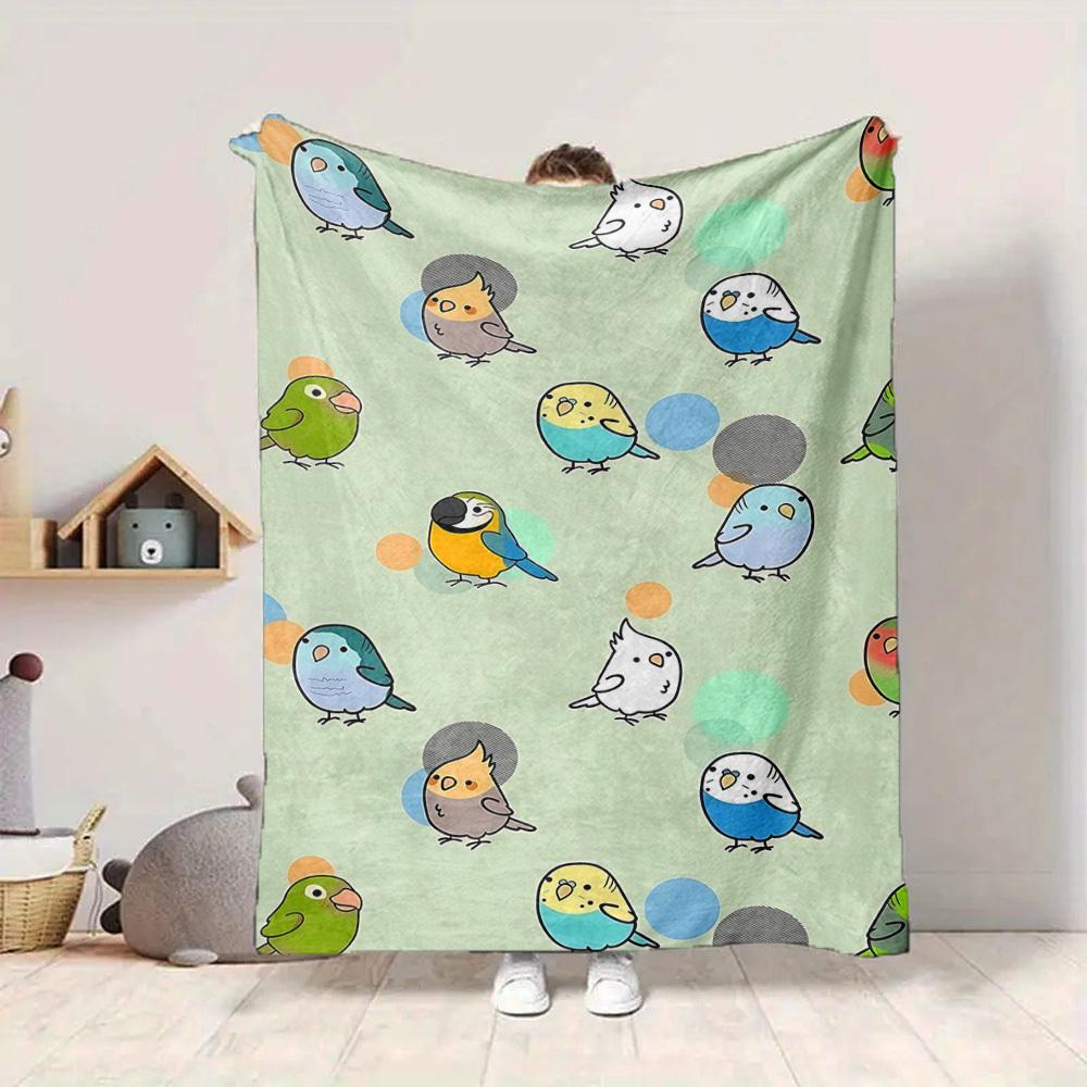 1pc Parakeet Pattern Print Blanket   Lightweight Flannel Throw Blanket For Sofa, Bed, Living Room, Office, Outdoor Travel, Camping