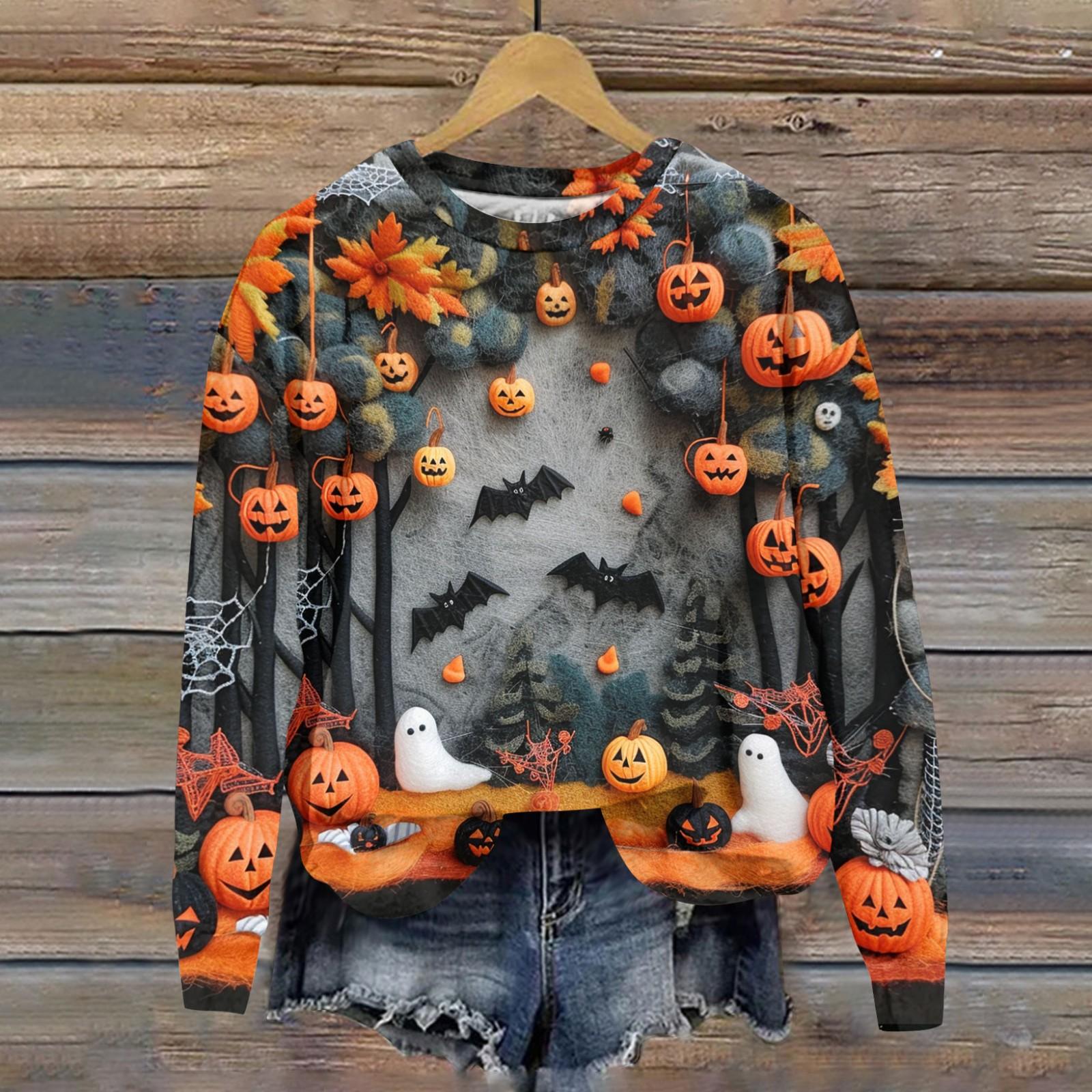 

Tops For Women Ladies Fashion Casual Long Sleeve Halloween 3d Simulation Embroidery Printed Crew-Neck Hoodie Y2k Clothes L