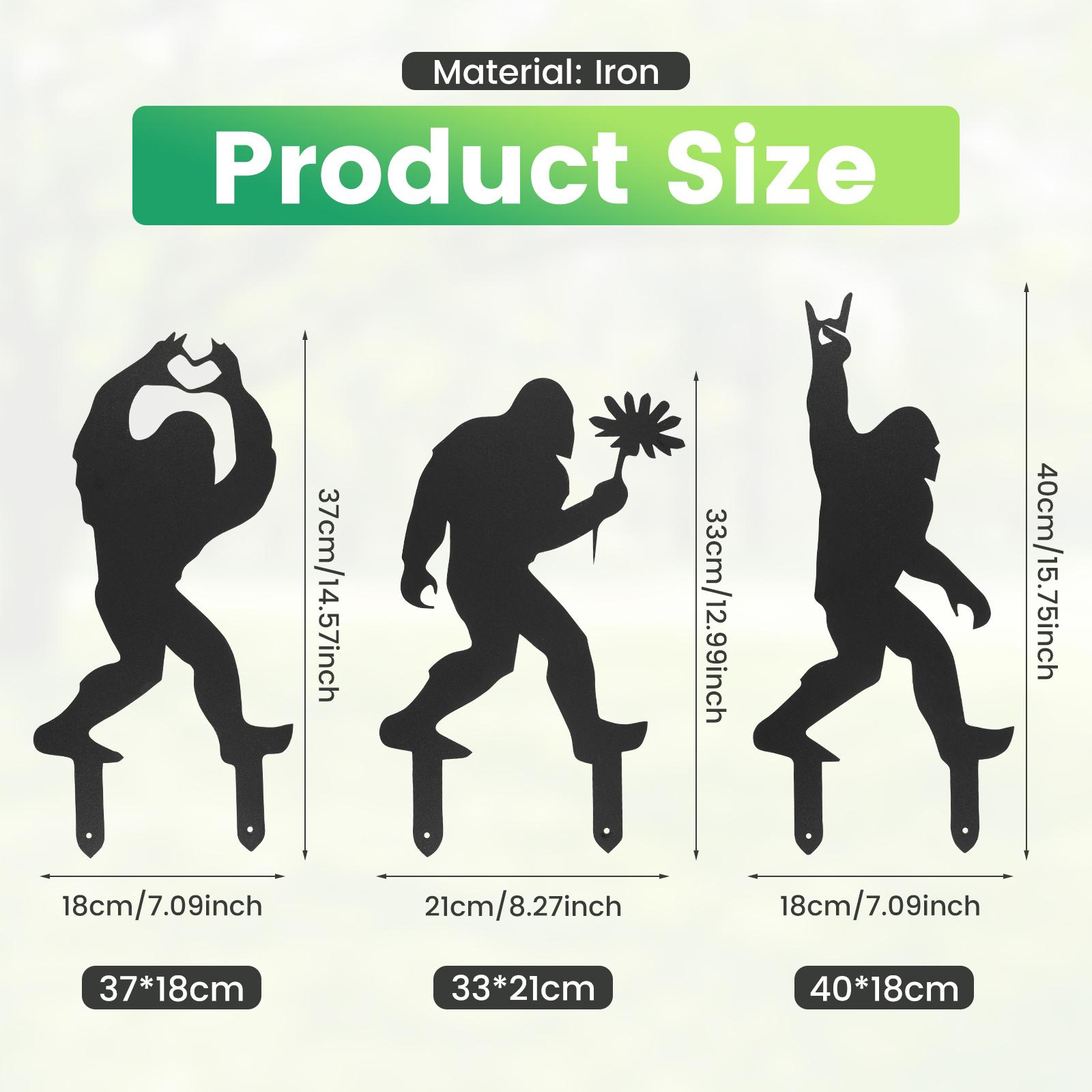 

3Pcs Sasquatch Garden Stake Metal Ape Man Silhouette Yard Decor Black Silhouette Stake for Garden Patio Lawn Decoration Wall Art