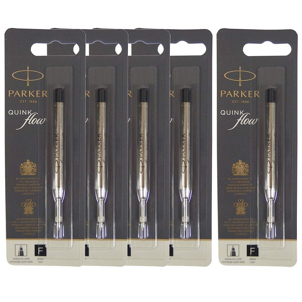 Parker Quink Flow Ballpoint Pen Fine Set of S0909400 Refills, Black, Point, 0.8mm, 5, 1950367,