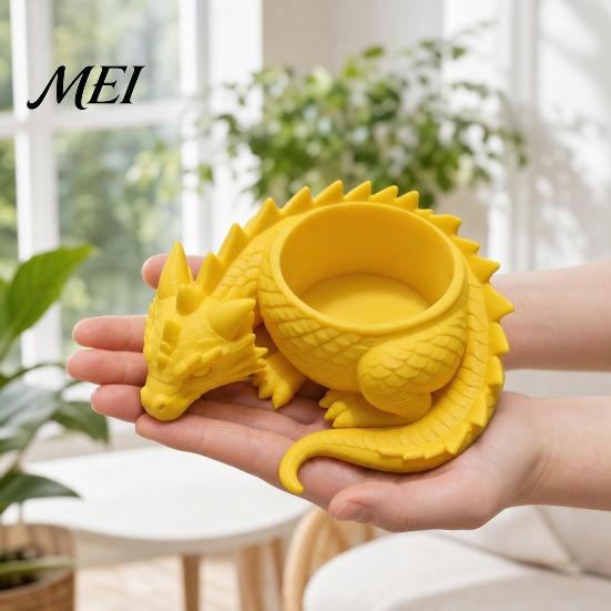 Dragon-shaped Flower Pot 3D Printed Pot, Fairy Tale Style Dragon-Shaped Planter Yellow Dragon with Breathable Design, Small Plant Container