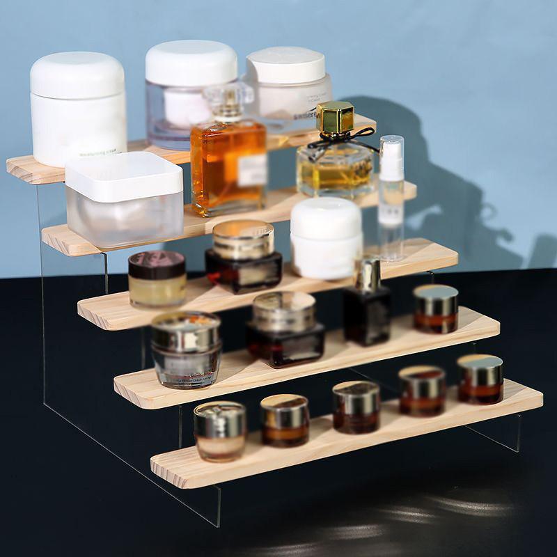 Wooden Display Stand Jewelry Showcase Storage Holder Collectibles Shelf Organizer Dessert Cupcake Perfume Storage Rack
