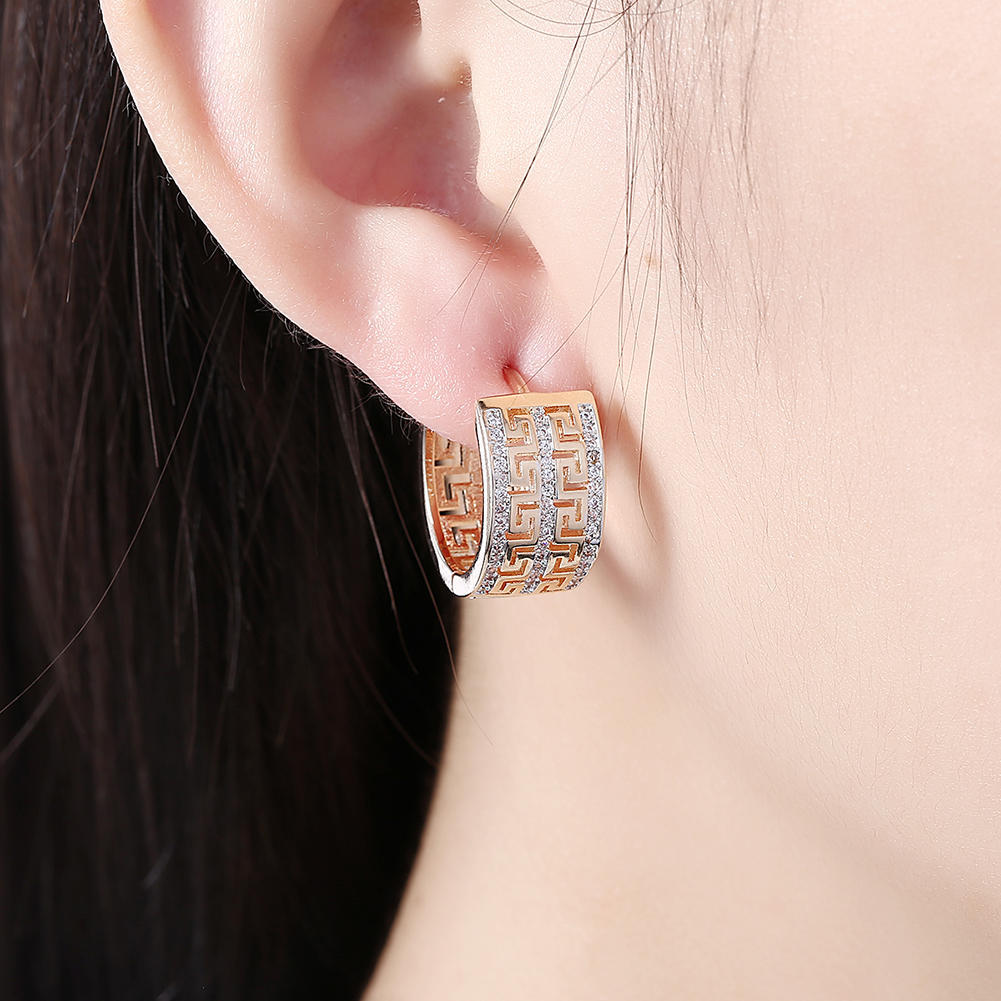 8k Gold Plated Zirconia Earring High Quality Double Row Great Wall Pattern Earrings