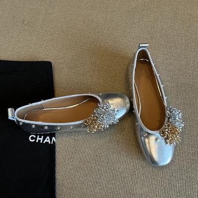 Sheepskin Version~ Versatile Flower Rivet Mary Jane Shoes One Pedal Shallow Mouth Round Head Flat Shoes Shallow Mouth Leather Single Shoes
