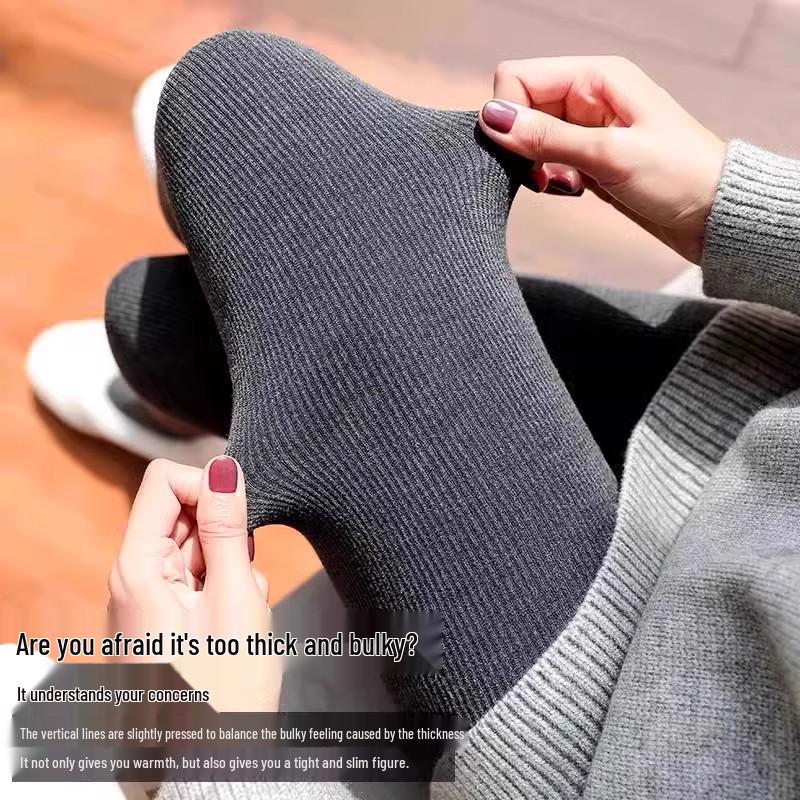 Plus Size Women's Fleece-Lined Leggings - Non-Slip, Leg-Slimming, Foot-Covering Tights for Winter, Spring, Autumn