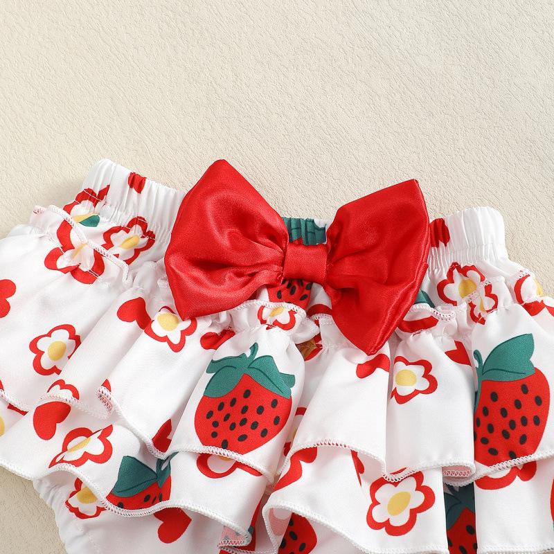 Strawberry Print Tank Top & Skirt Set with Hat for Infants and Toddlers - Cute European & American Style