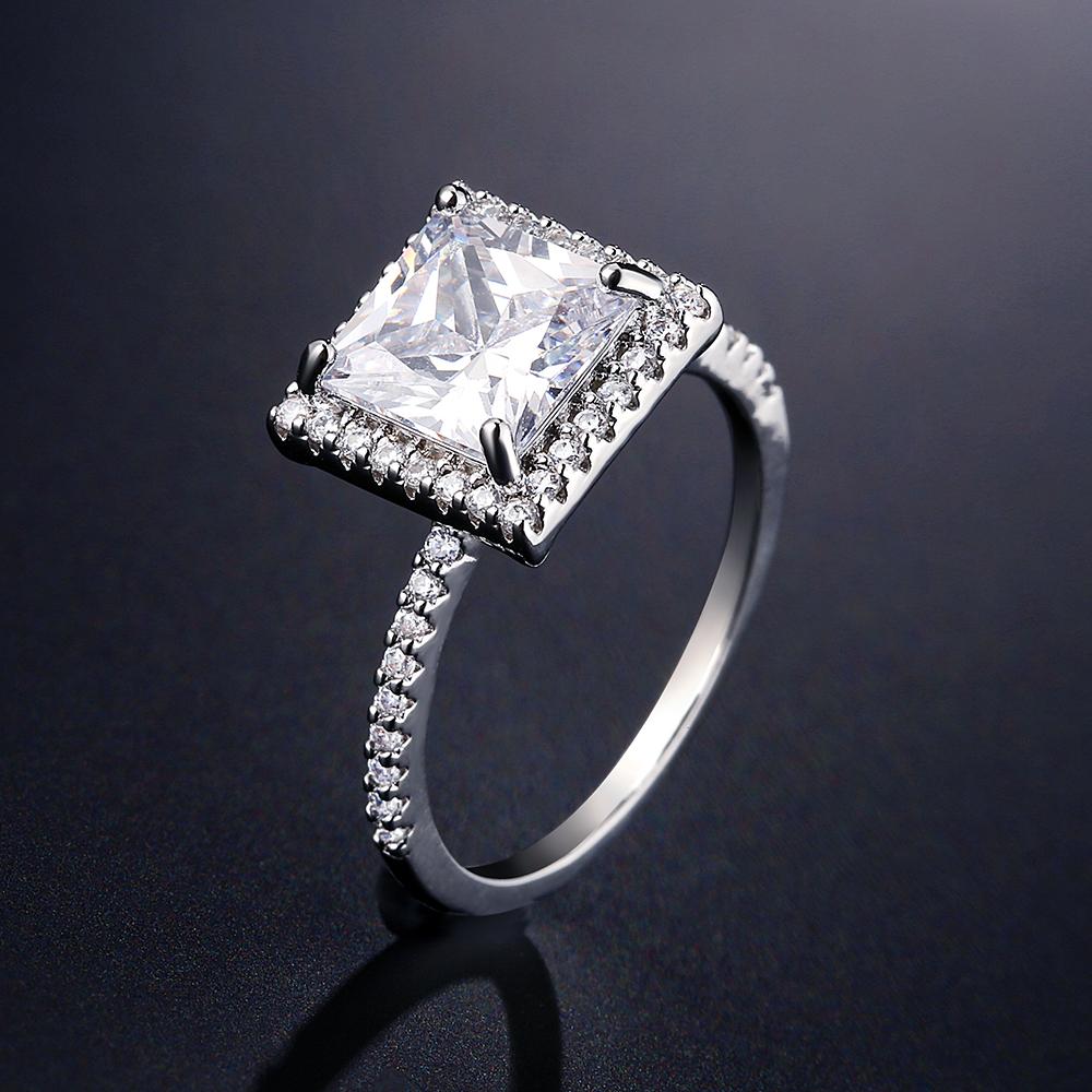 ZAKOL Classic Clear Geometric Cubic Zirconia Wedding Ring for Women Brilliant Sparkling Engagement Party Zircon Gifts