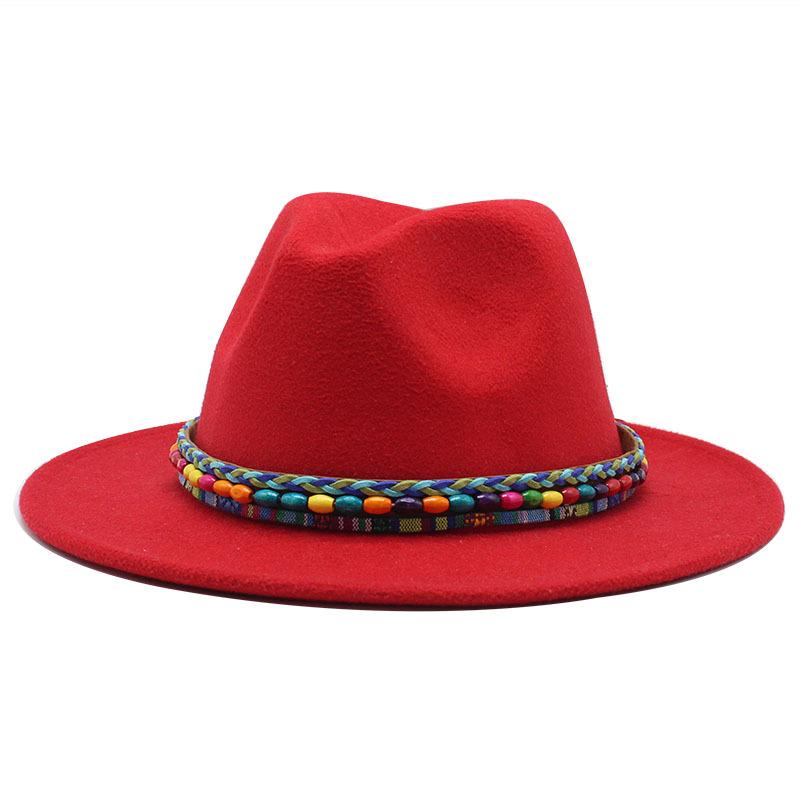 Woolen Jazz Top Hat Women'S Minority Style Retro Flat-Brimmed Big Eaves Hat