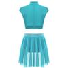 Girls Figure Skating Outfit Sleeveless Cutout Crop Top Rhinestone Waistband Ruched Irregular Skirt Dance Wear