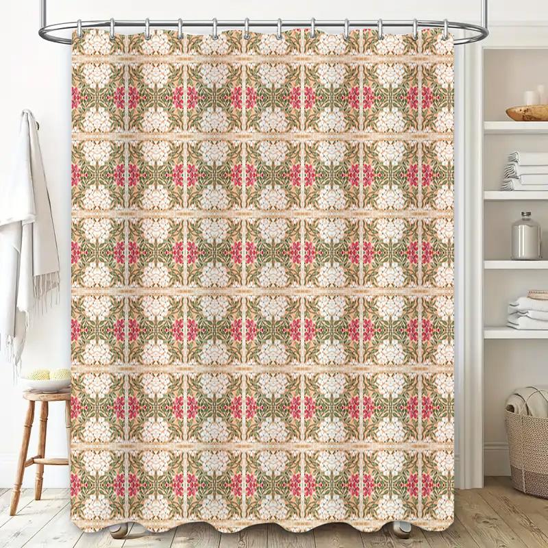 Patterned Shower Curtain Floral Print Decorative Fabric Waterproof Bath Liner Available in Multiple Sizes for Home Use