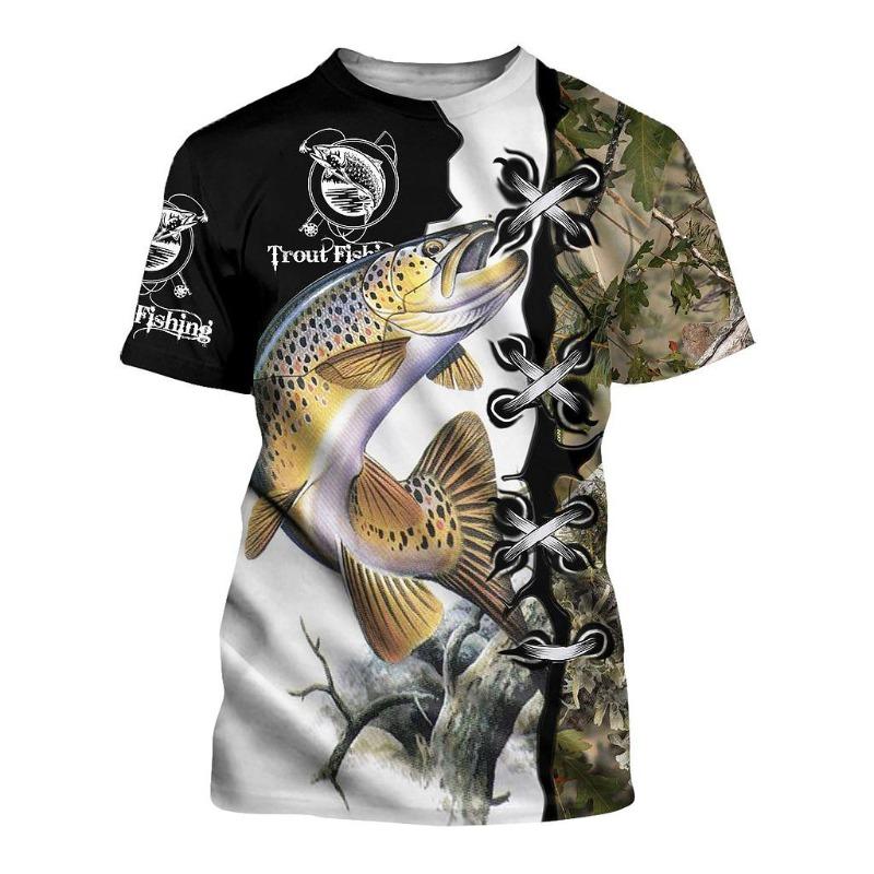 Men's 3D Printed Street Fashion T-Shirt Fishing Short Sleeve O-Neck Pullover Casual Top
