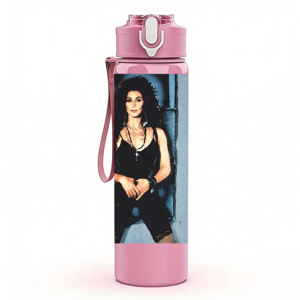 1PC Black Female Portrait A C 750ml Sports Water Bottle Leakproof Straw Lid Outdoor Office Home