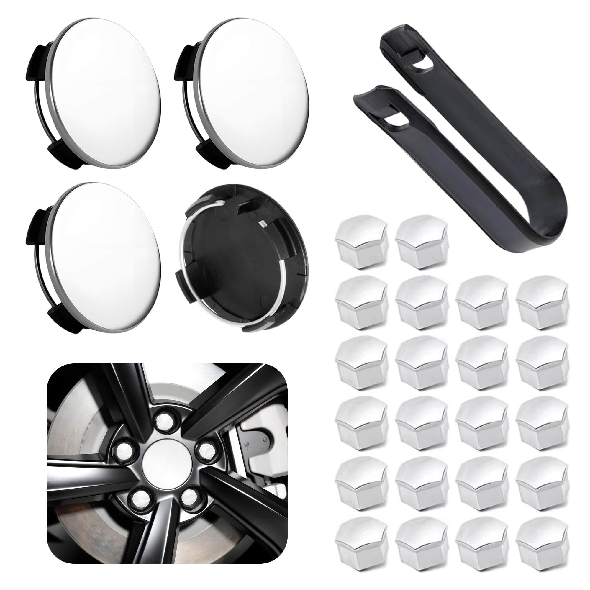 Powlamks 4 Pack Car Wheel Center Hub Cap Kit with customize серебряный