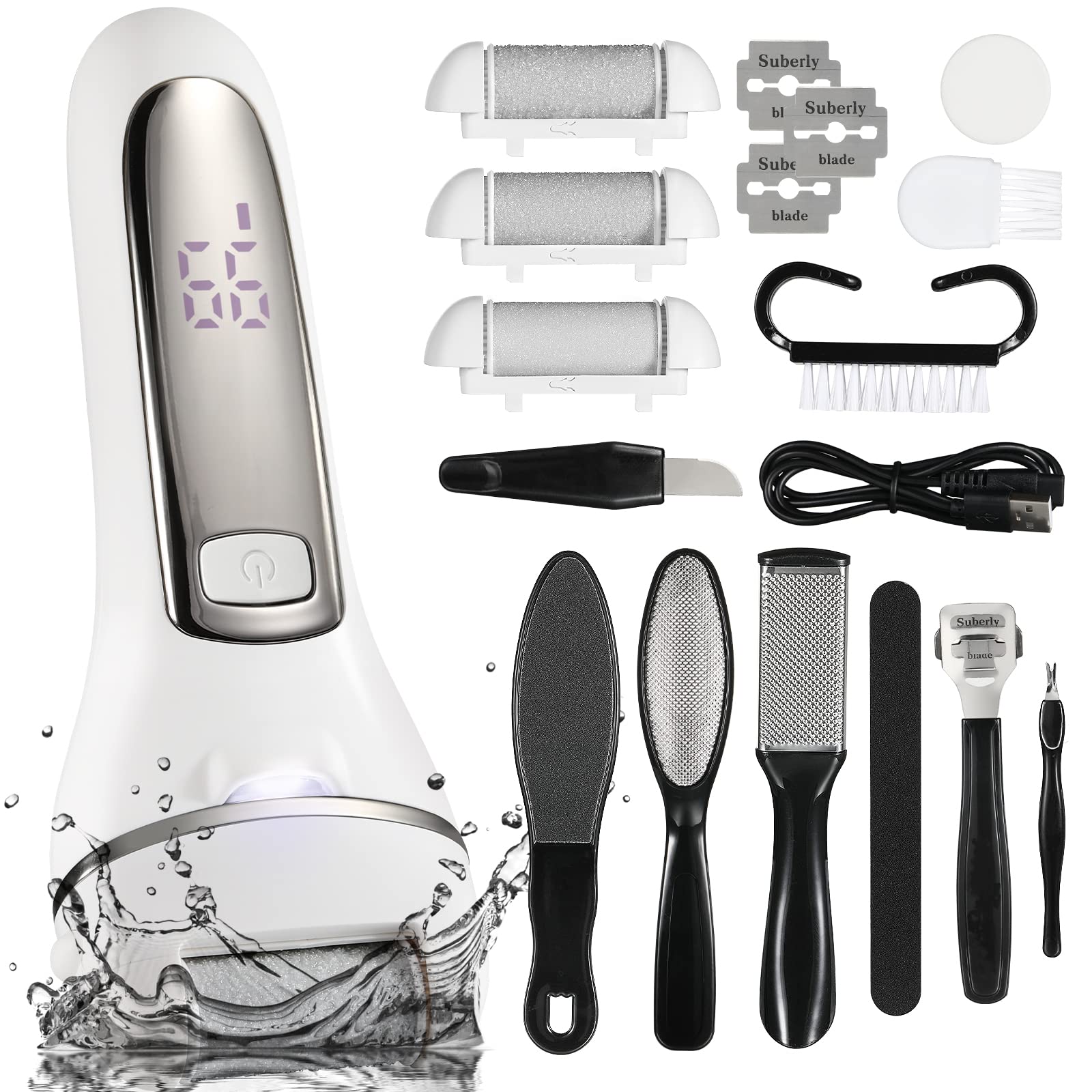 

Luxspire Electric Callus Remover for 3 2 Intensity USB Hard Skin IPX6 LED Battery Level Foot Care Tool 1200mAh LED Japanese Instruction White Heels, белый