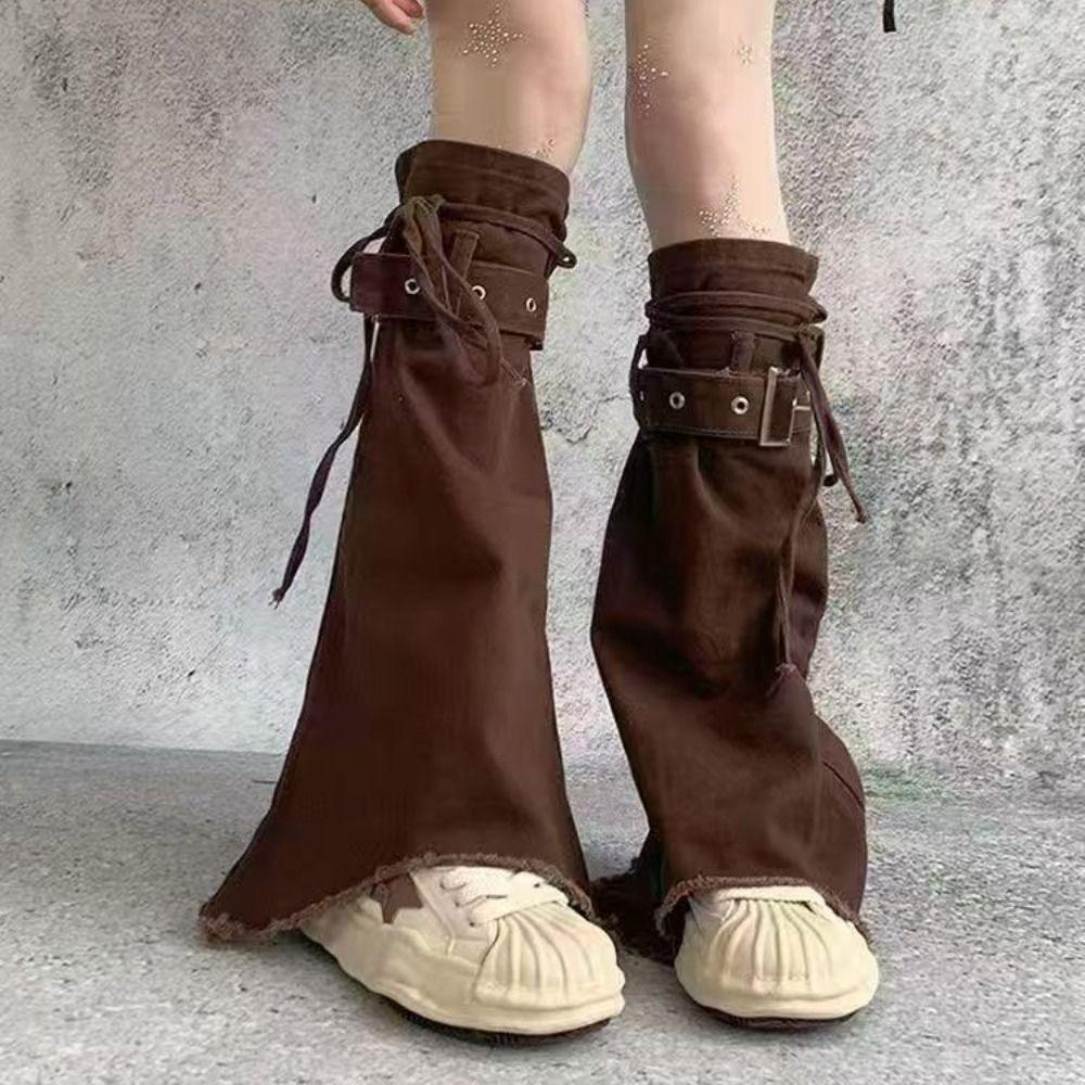 Frayed Flared Leg Warmers Adjustable Buckle Boot Cuffs Punk Denim Leg Warmers Boots Accessories