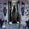 2D Creepy Halloween Ghost Door Banner, Spooky Skeleton Woman Backdrop