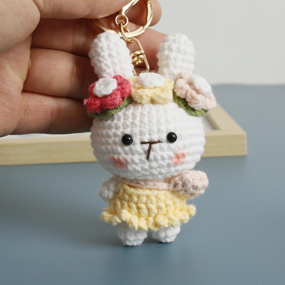 Handmaking Bunny Keyrings Knitting Rabbit Doll Pendant Creative Crochet Keyrings  Backpack