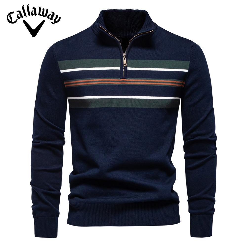 Callaway 2025 Autumn/Winter Embroidered New Large Men's Sweater Half Zipper Knitted Sweater Casual Striped Men's Top