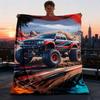 1pc Monster Truck Adventure Outdoor Flannel Blanket Soft All Season Polyester Throw , Perfect for Picnics & Travel , Picnic Accessory