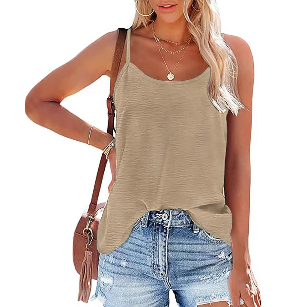 Damen Sommer Spaghetti-Träger Rundhals Ärmellose Weste Einfarbig Locker Top