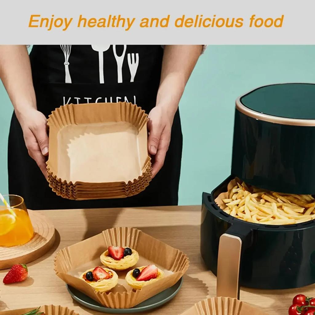 100pcs Air Fryer Special Paper Disposable Fryer Paper Pad Food Silicone Oil Paper High Temperature Oil-absorbing Paper