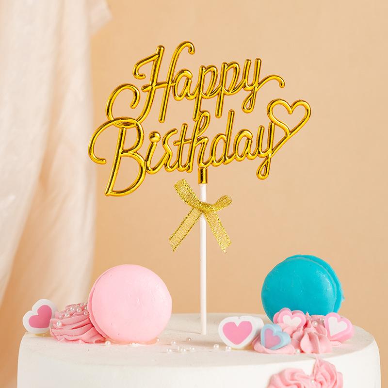 1Pcs Happy Birthday Cake Topper Plastic 3D Double Sided Happy Birthday Sign for Cake with Bow, Idea for Cake Decoration Supplies
