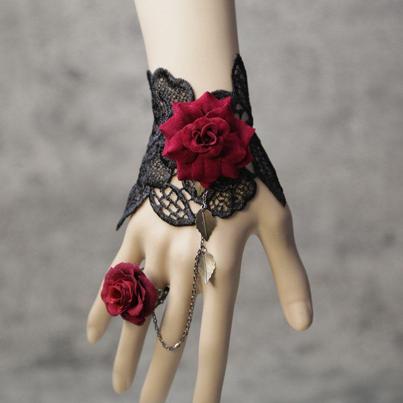 Amy Mi Lace New Accessories Elegant Accessories Flocking Camellia Fashion Finger Ring Retro Lolita Bracelet