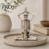 Distressed Texture Halloween Ornament Yoga Skeleton Statue, Funny Dead Figure for Party Decor, Skull Decoration Resin Gothic Haunted House,