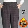 Pantalones Rectos de Cintura Alta con Felpa para Mujer - Elásticos, Engrosados, Ideales para Otoño e Invierno, Perfectos para Madres y Abuelas