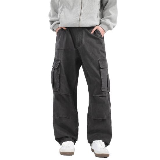 Men Retro Cargo Pants Multi Pocket Casual Baggy Trousers Loose Fit Wide Leg Trousers for Travel Gym School Street Wear