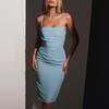 Women's dress sexy mesh fishbone pleated halter skirt, European and American medium and long dress
