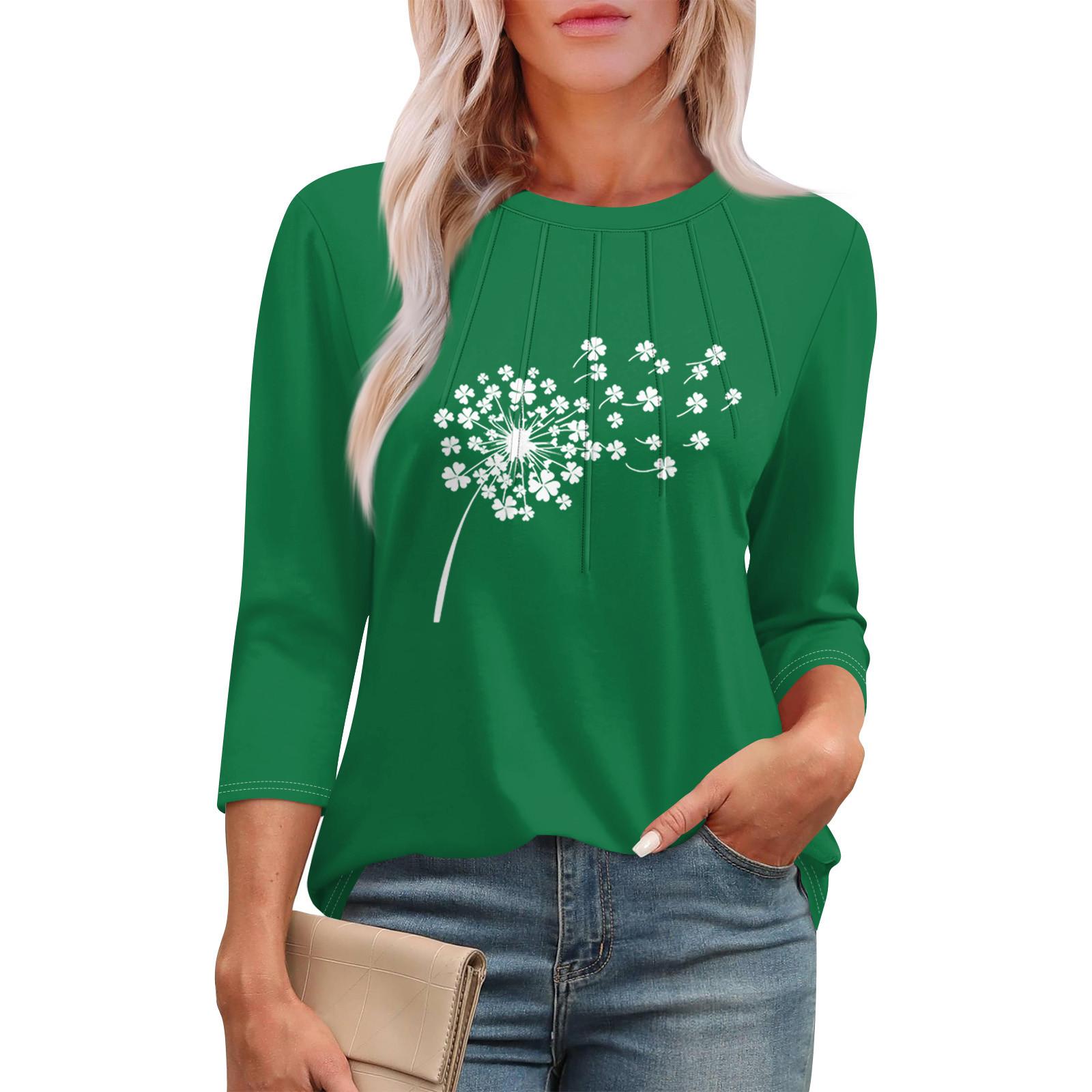 

Женские топы с длинным рукавом 3/4, повседневная туника, базовая плиссированная рубашка, свободный крой. Патрик Принт Топ L армия зеленый