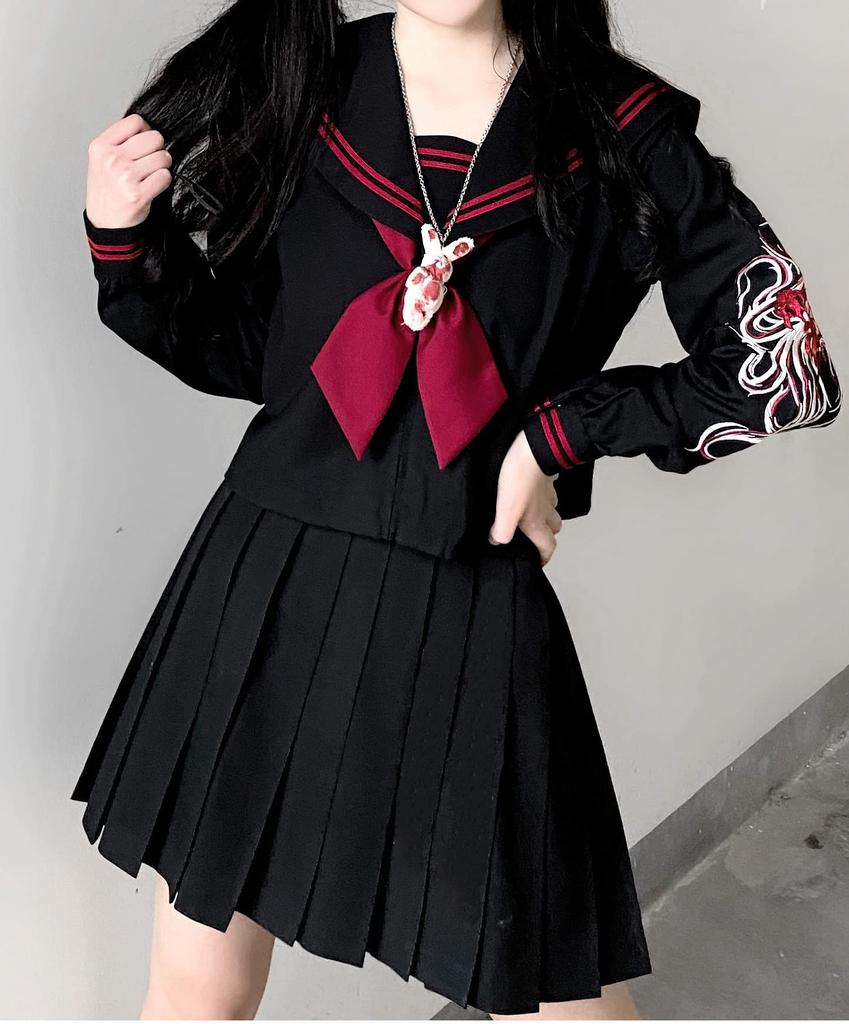 Nyanko Claw Barbie Dragon Sailor Long for Men and Long Cosplay Delinquent Dragon with High School Girl 4XL Blossom Uniform, Sleeves, Black, Women,