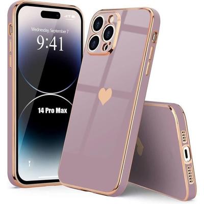 Hülle - Luxus - für iPhone 14 Pro Max - Lila - Stoßfest - Herzmuster