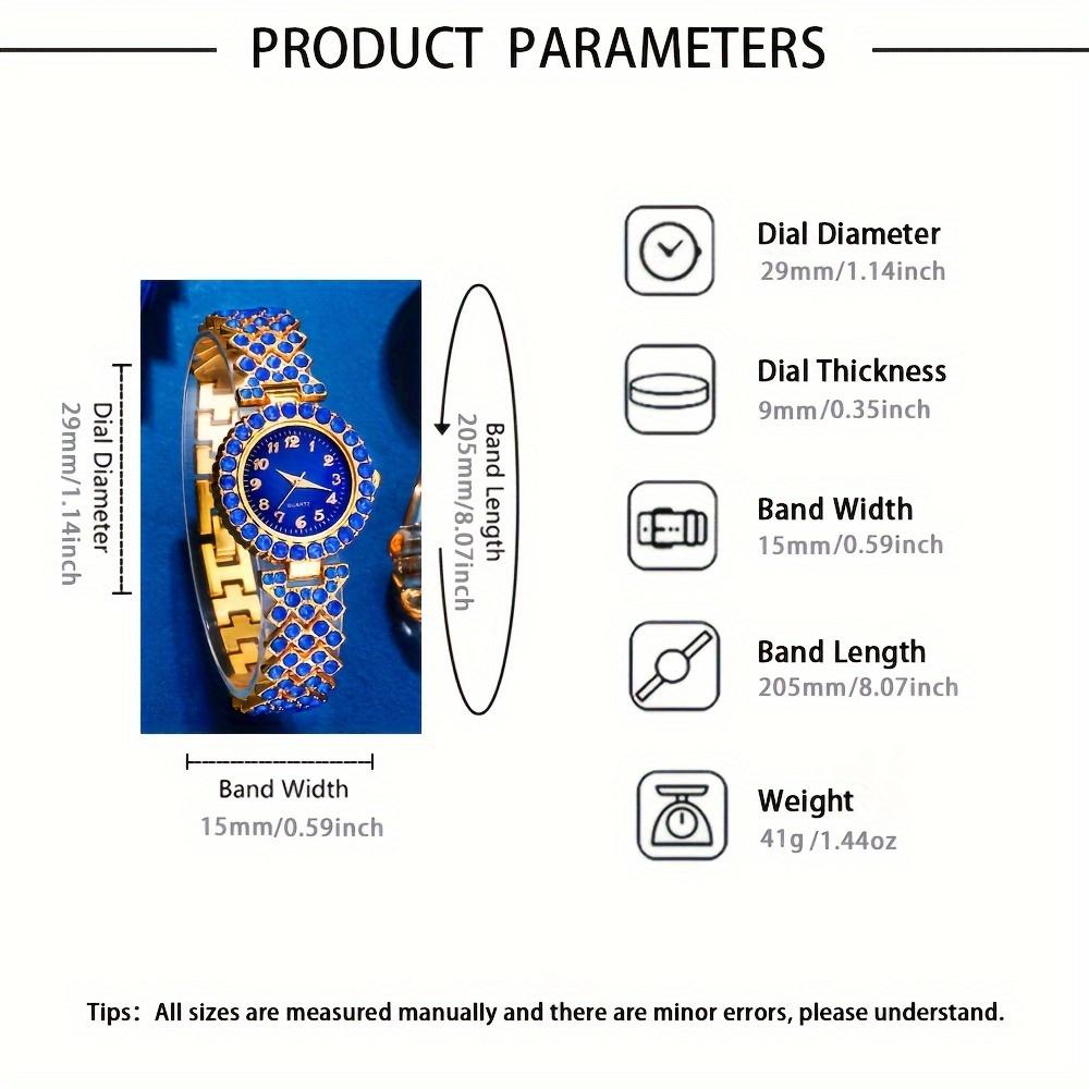 6 SZT Elegancki Damski Zestaw Biżuterii i Zegarka, Damski Kwarcowy Zegarek na Rękę z Niebieską Tarczą z Cyrkonii, Zestaw Damskich Zegarków Biżuteryjnych