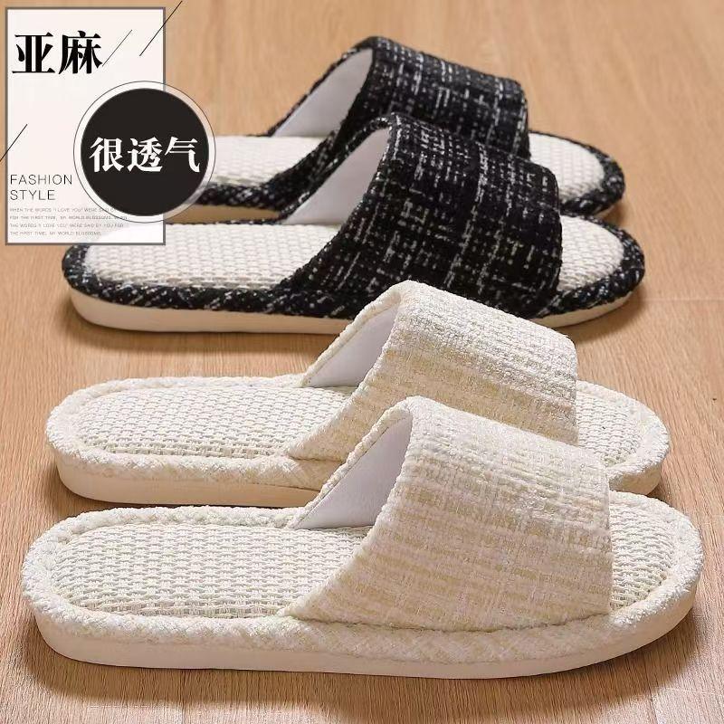 Couple linen floor silent non-slip slippers women's home indoor summer sweat-absorbing cotton and linen cool slippers men wear in all seasons