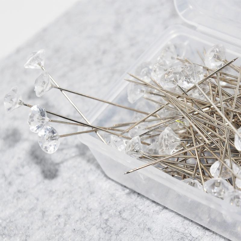 100PCS Bouquet Pins Corsages Flower Pins Clear Sewing Crystal for Head  Long Straight for Head Pins for Wedding Jewelry